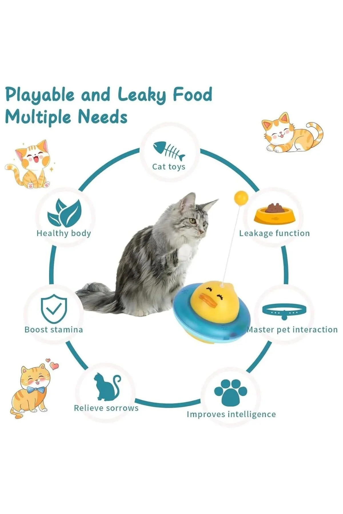 360° Dönen Ördek Şekilli İnteraktif Kedi Oyuncağı – Atıştırmalık 