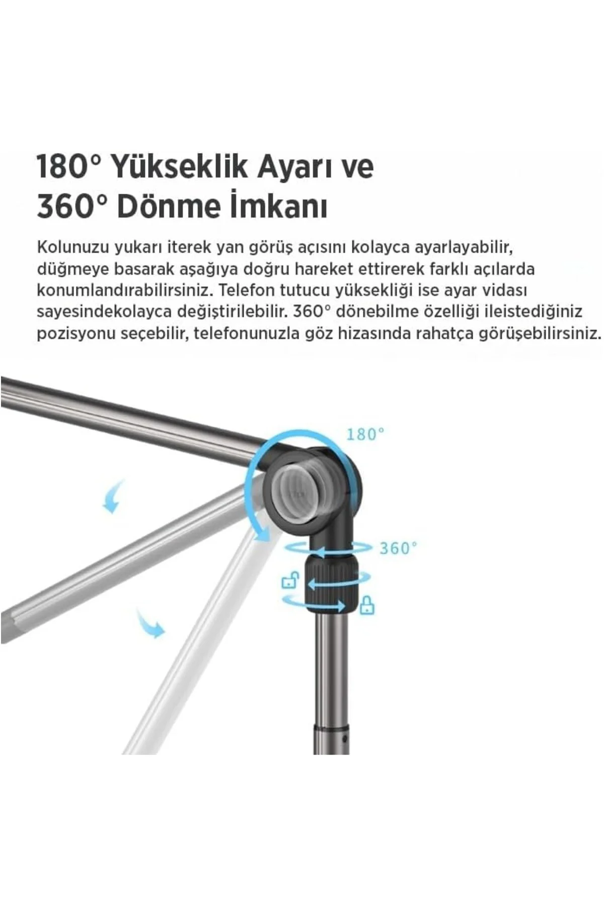 360° Dönen Uzun Kollu Ayarlanabilir Tablet ve Telefon Tutucu Stan 360° Dönen Uzun Kollu Ayarlanabilir Tablet ve Telefon Tutucu Stan