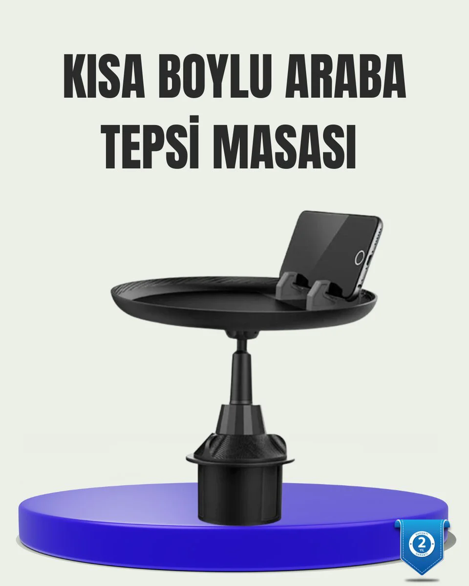 360° Döner Araç Bardaklık Tepsisi - Geniş Yemek Alanlı Telefon Standlı Organizatör