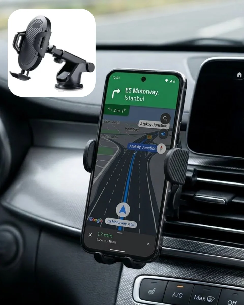 360° Döner Araç Telefon Tutucu Otomatik Kilit Mekanizmalı Stand - 4-6.8 inç Uyumlu