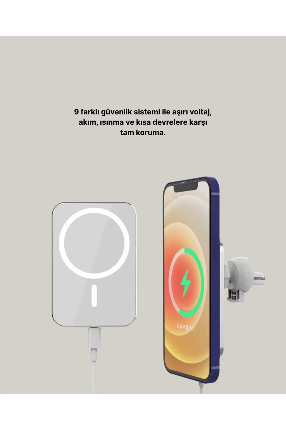 360° Döner Başlıklı MagSafe Araç Telefon Tutucu 15W Güvenli Kablo