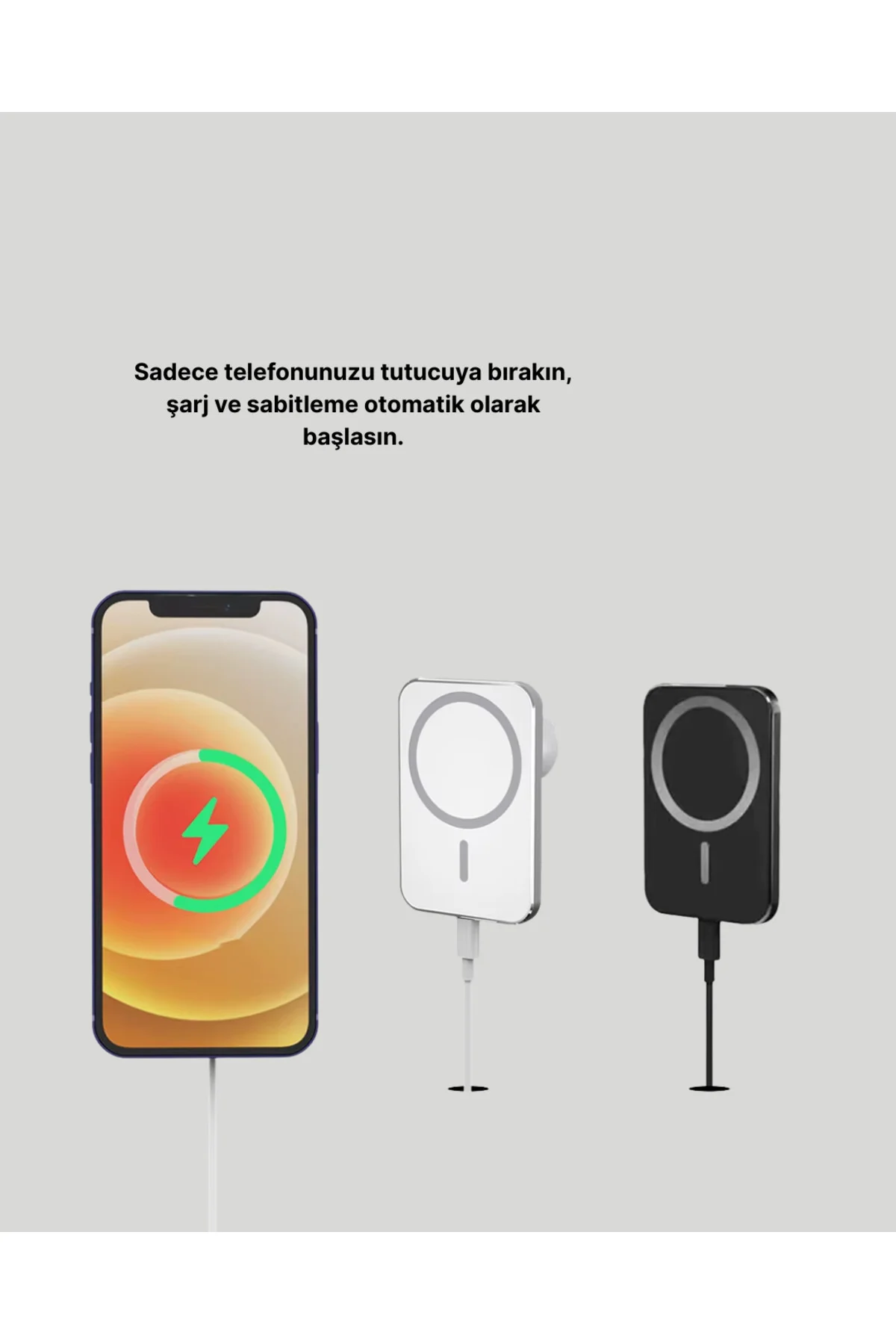 360° Döner Başlıklı MagSafe Araç Telefon Tutucu 15W Güvenli Kablo