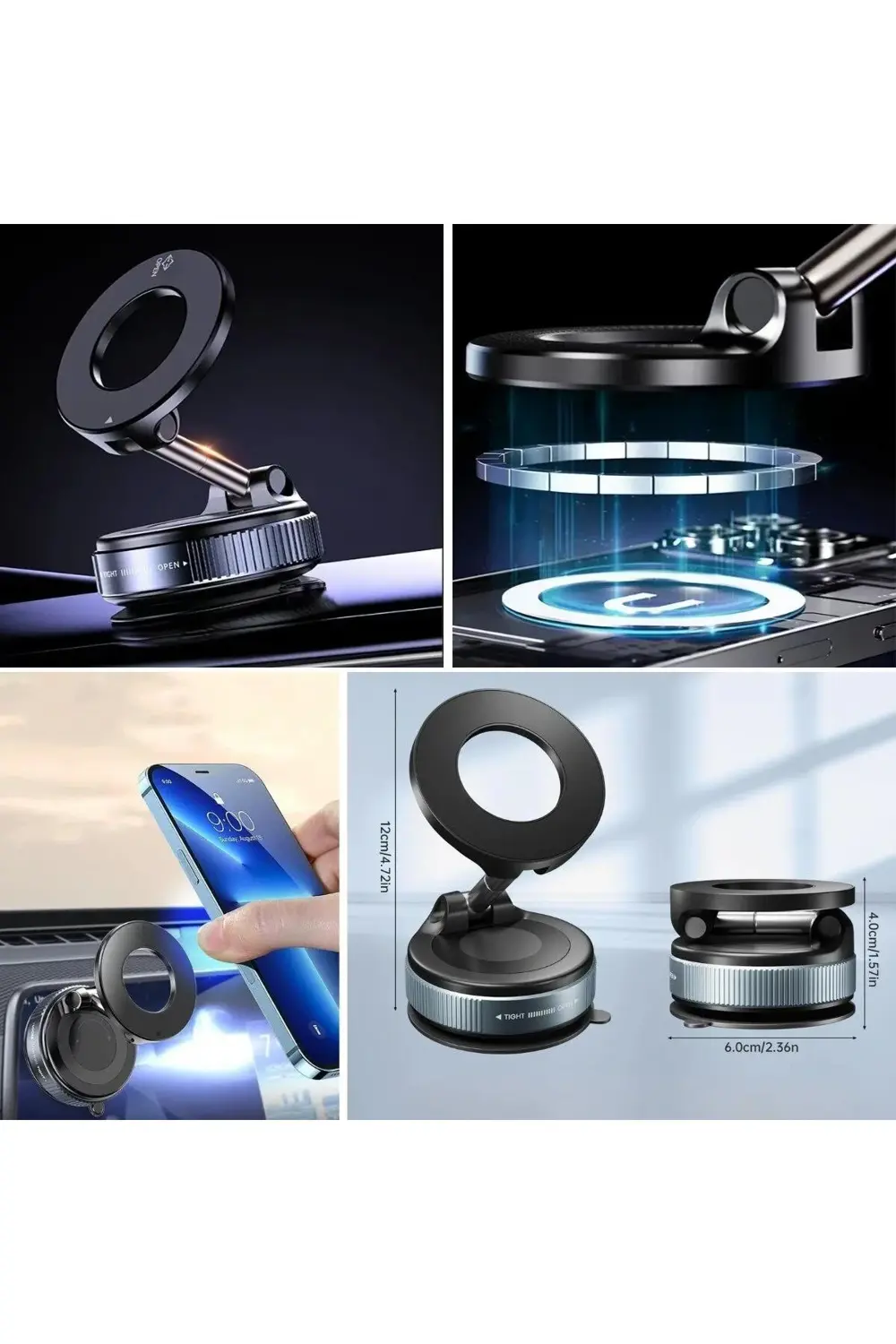 360° Döner Başlıklı Vakumlu Emişli Manyetik Telefon Tutucu – Güçl
