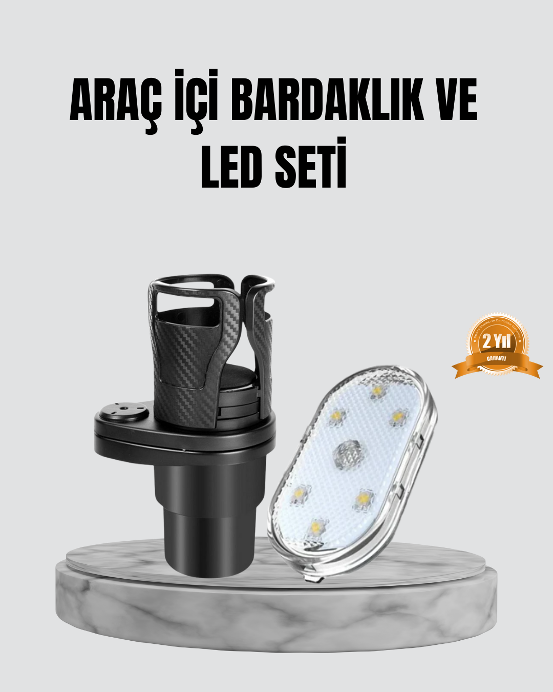 360° Döner Çiftli Bardak Tutucu ve Kablosuz Ambiyans LED Işık Ara