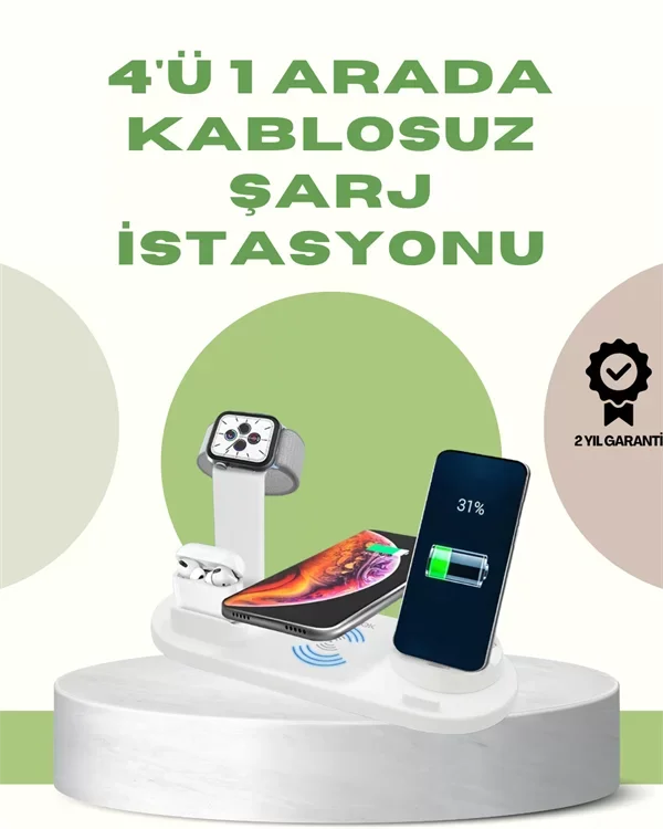 360° Döner Kablosuz Şarj Standı - 3 Uyumluluklu ve USB Portlu Kaymaz Tabanlı Şarj Cihazı