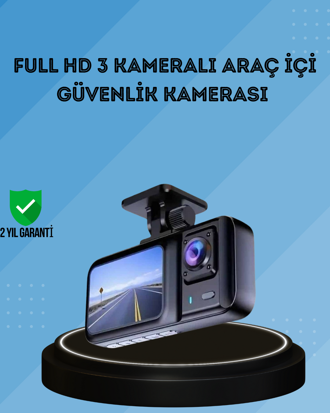 360° Kapsama Sahip Full HD Araç Kamerası 3’lü Kayıt Gece Görüşlü 