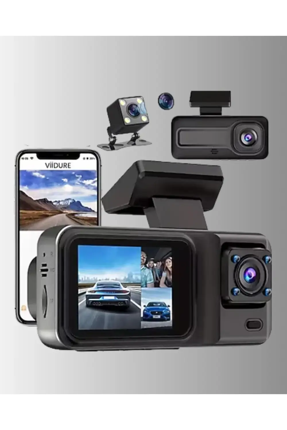 360° Kapsama Sahip Full HD Araç Kamerası 3’lü Kayıt Gece Görüşlü