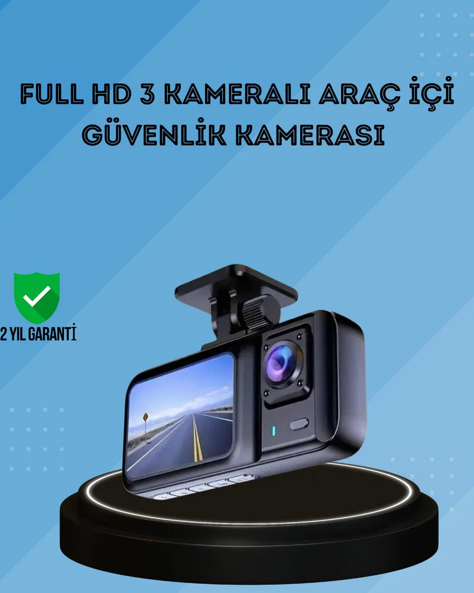 360° Kapsamlı 3'Lü Full HD Gece Görüşlü Araç Kamerası