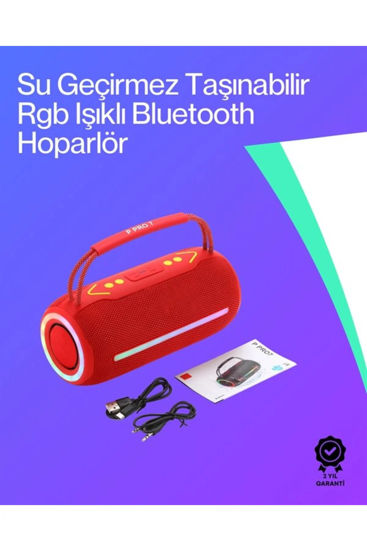 360 Rgb Led'li Taşınabilir Bluetooth Hoparlör – Kırmızı, Usb/tf Destekli