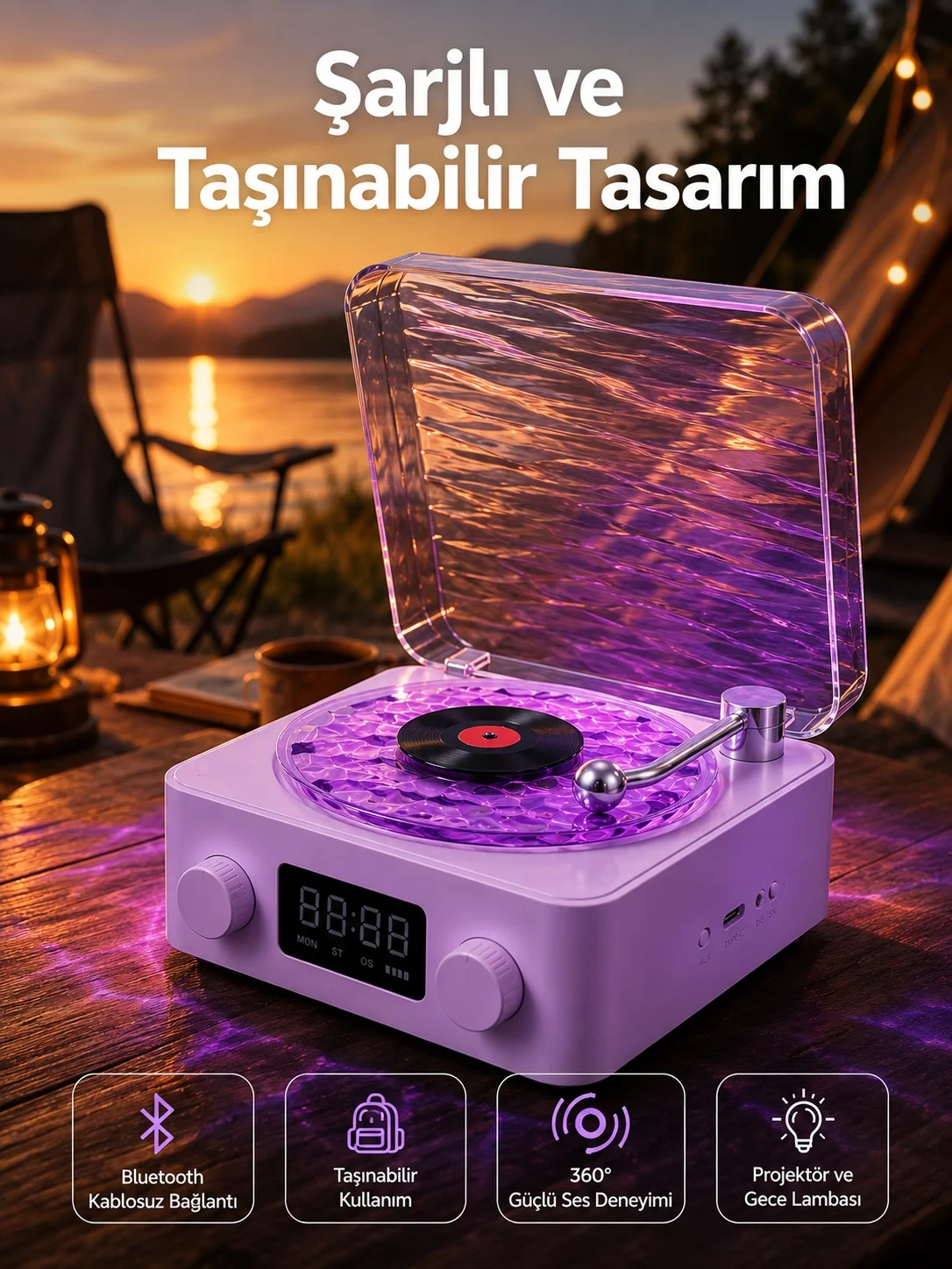 360° Sesli Kablosuz Hoparlör – Retro Tasarım ve Projektör Işığı Fiyatı, Yorumları ve Özellikleri
