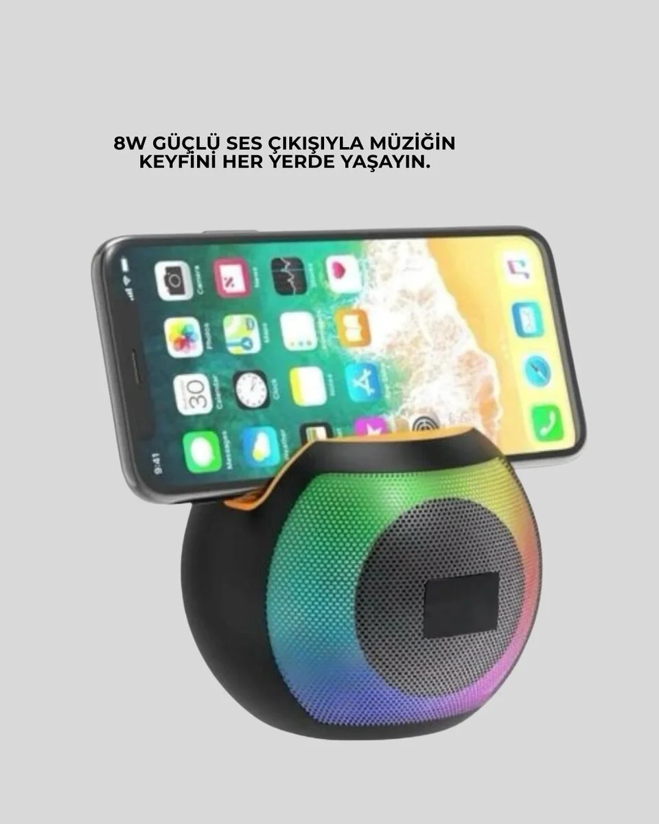 360° Stereo Surround Sesli Taşınabilir Hoparlör - Bluetooth 5.0, RGB Işık, 8 Saat Çalma