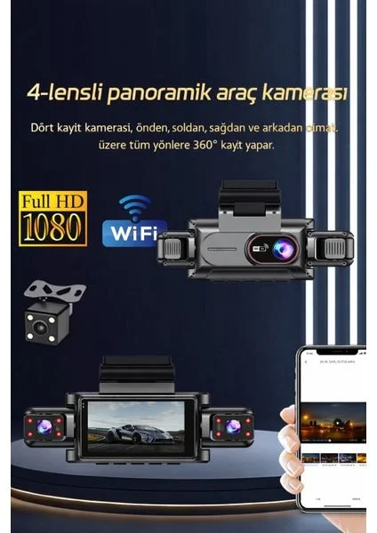 360 WiFi Quad Araç Kamerası – 4 Kamera ile Tam Koruma