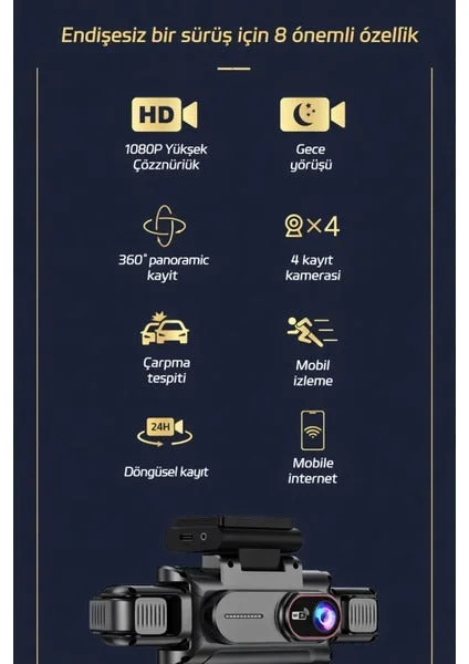 360 WiFi Quad Araç Kamerası – 4 Kamera ile Tam Koruma