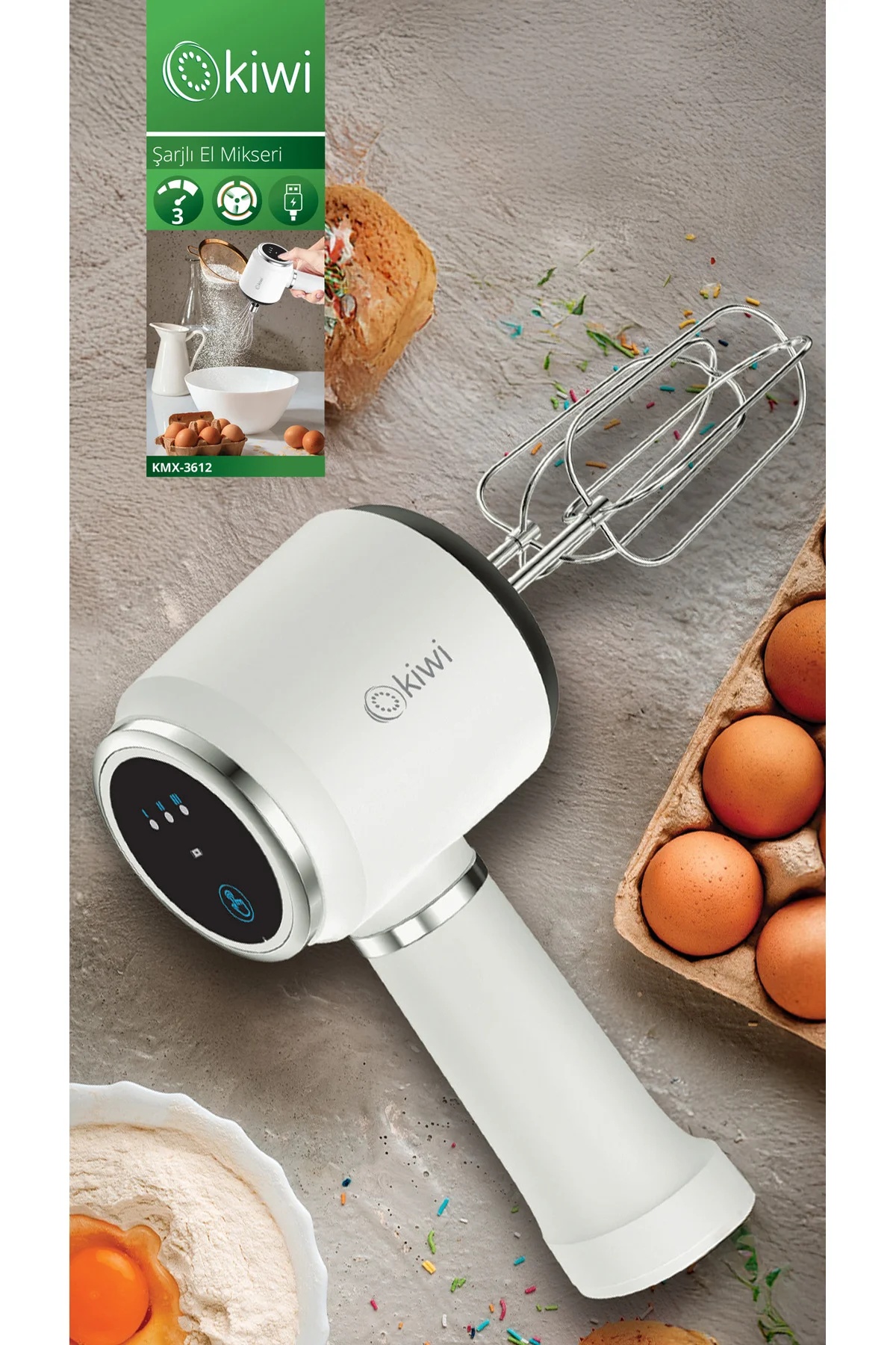 3612 3 Hız Kademeli Şarjlı El Mikseri