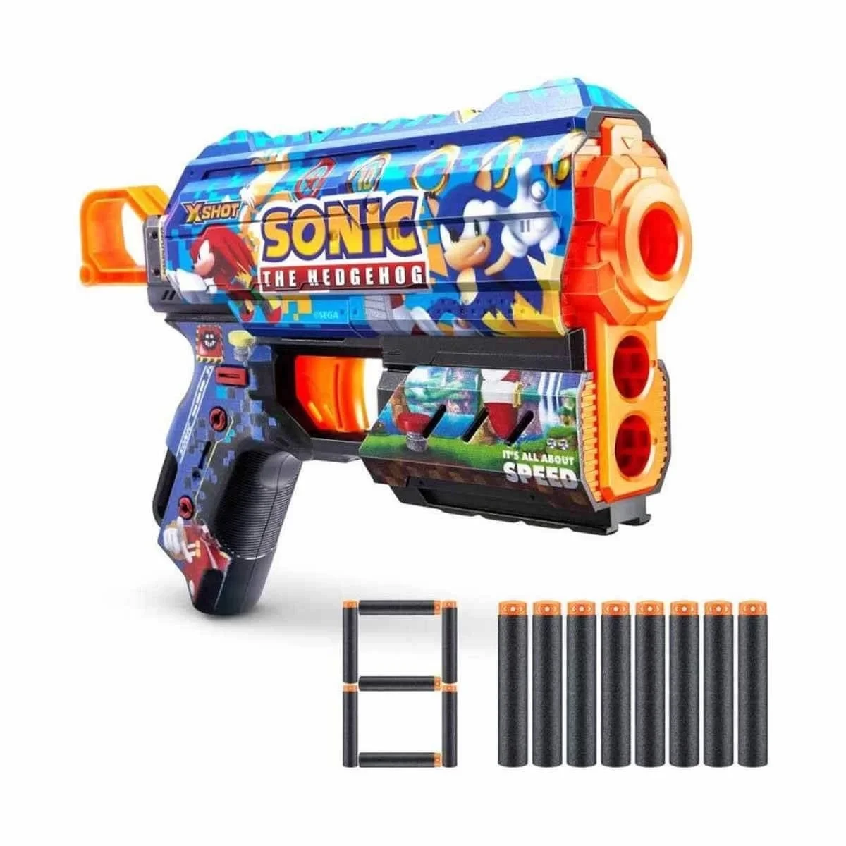 36648 X-Shot Skins Flux Sonic The Hedgehog 8 Mermili Sünger Dart Atan Silah 21 cm