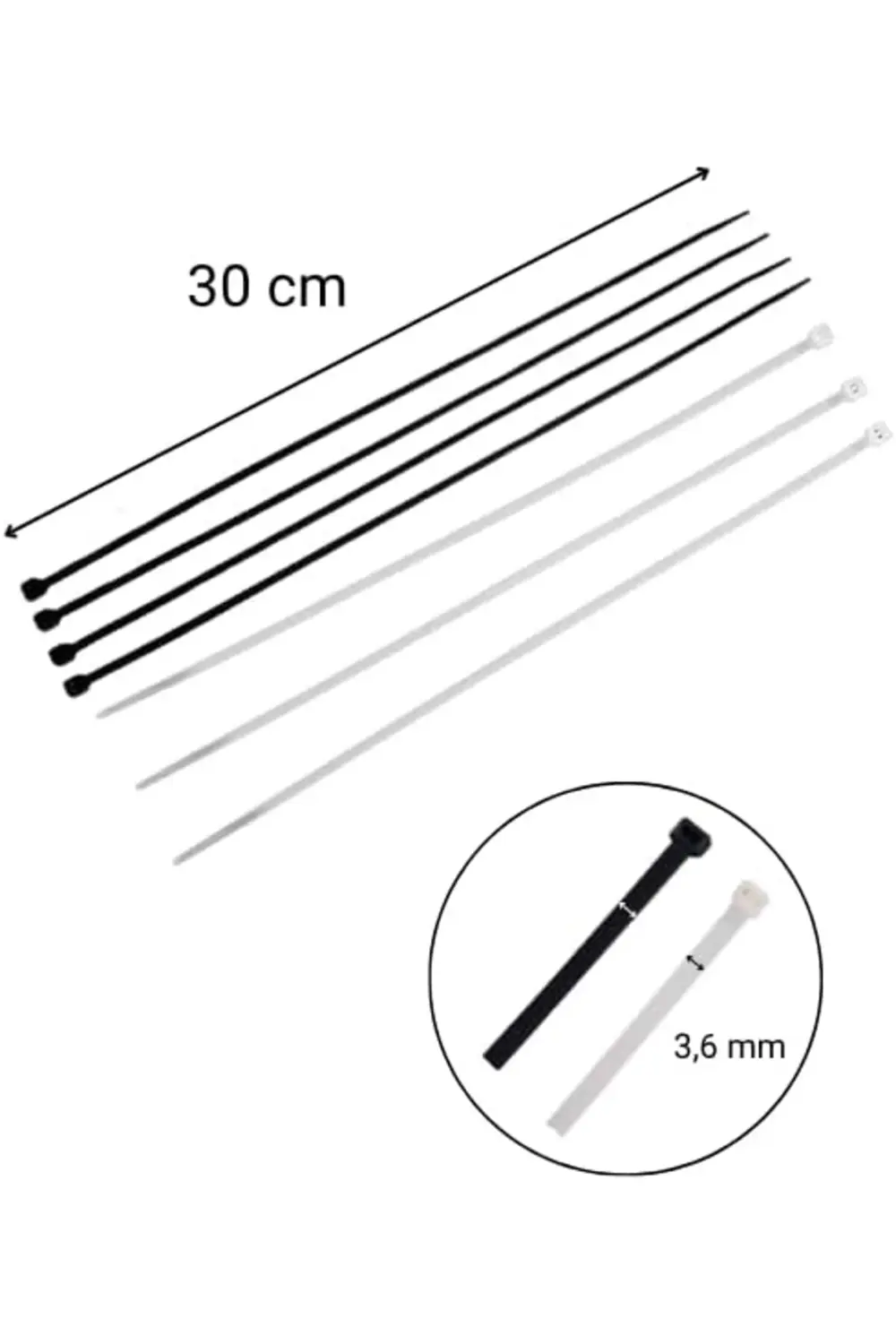 3,6x300 Beyaz Kablo Bağı & Plastik Kelepçe & Kelepçe 100 Adet (pa