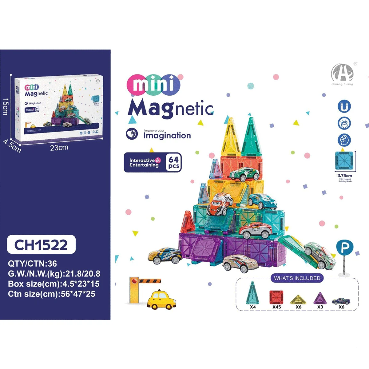 3.75CM Mini Magnetic Blok 64 Parça