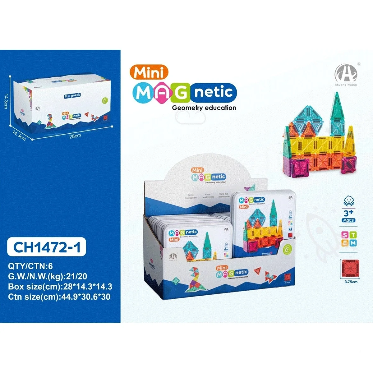 3.75CM Mini Magnetic Blok Metal Kutu 24 Parça