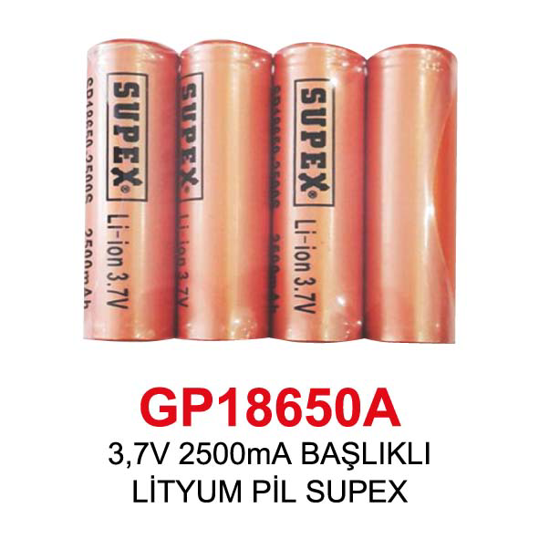 3,7V 2500mA BAŞLIKLI LİTYUM PİL SUPEX 3,7V 2500mA BAŞLIKLI LİTYUM PİL SUPEX