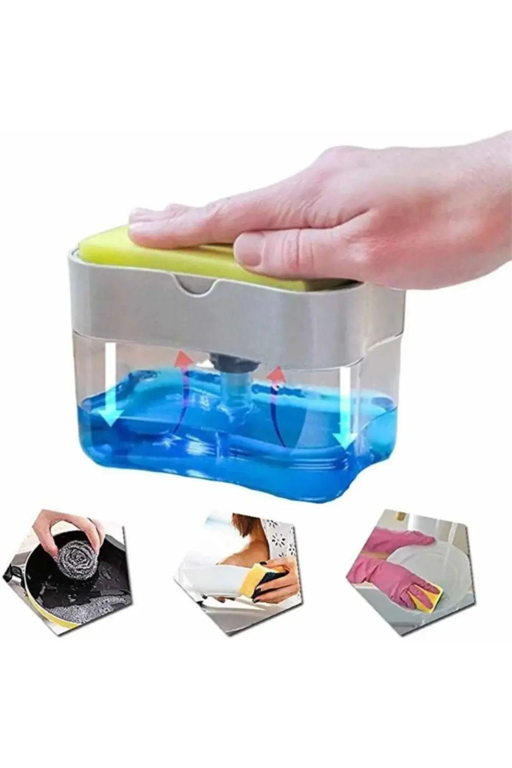 380ml Hazneli Sıvı Sabunluk Ve Bulaşık Süngeri Pratik Pompalı Det