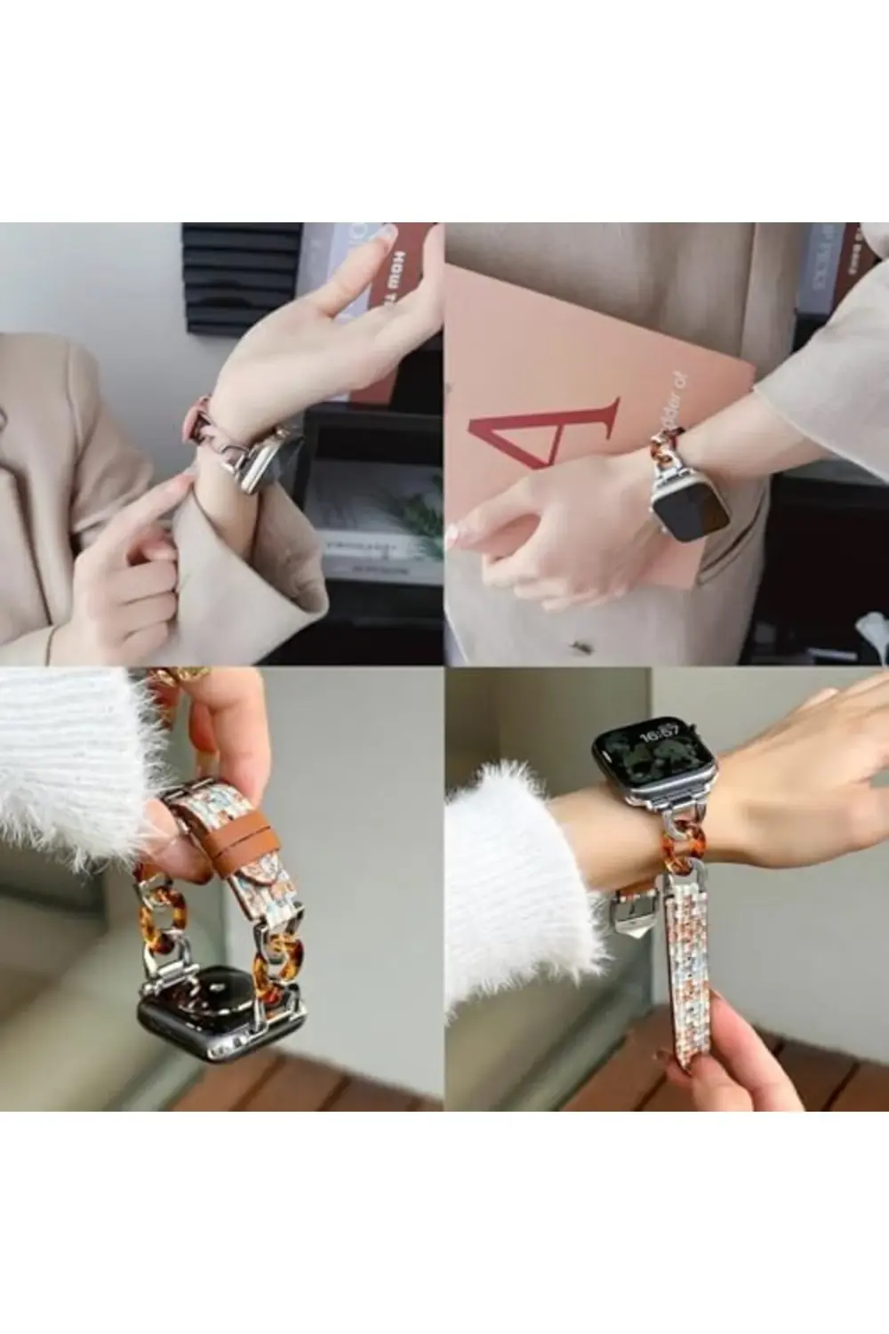 38/40/41/42 mm Uyumlu Deri Bileklik Kayışı, Renkli Örgülü Desen,