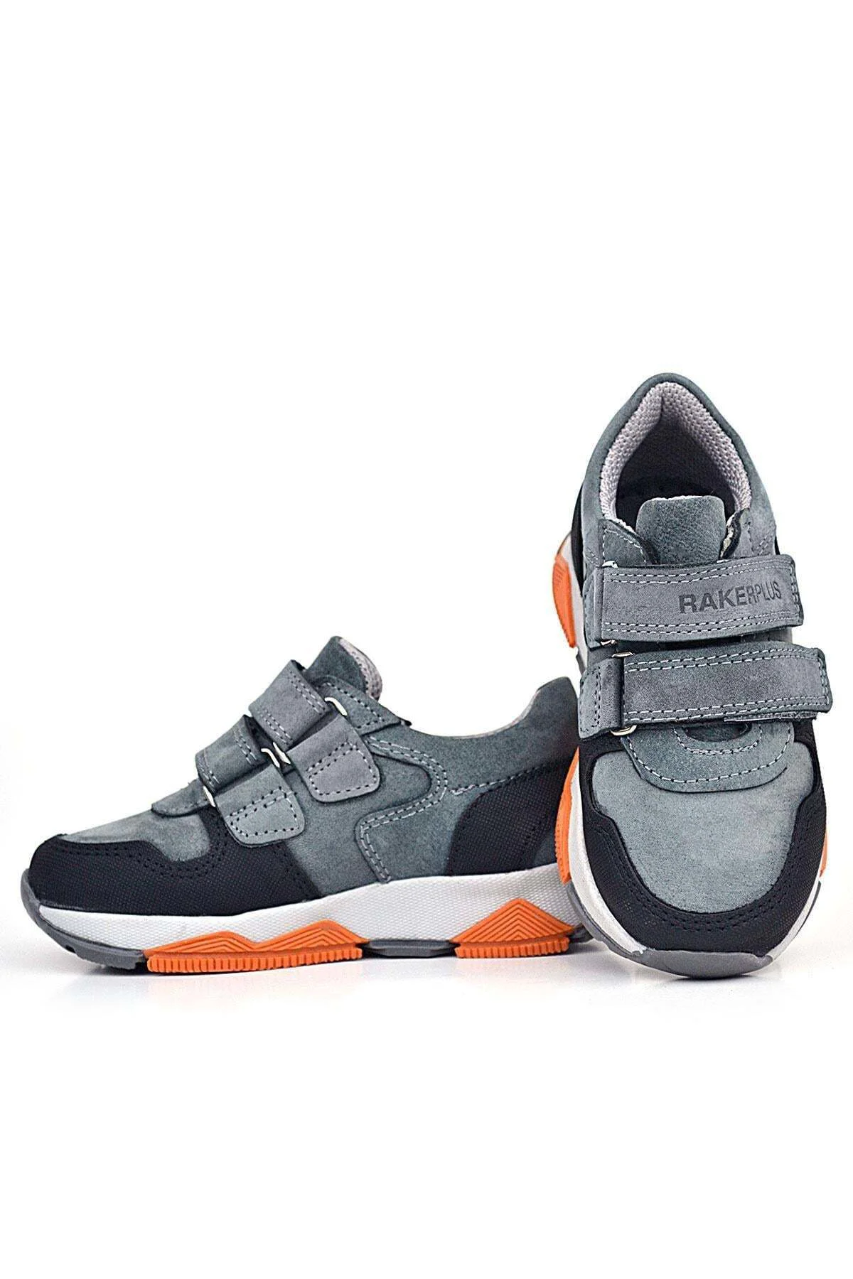 3880 Rakerplus Hakiki Deri Siyah-K.Gri Çocuk Sneakers Spor Ayakkabı Cırtlı