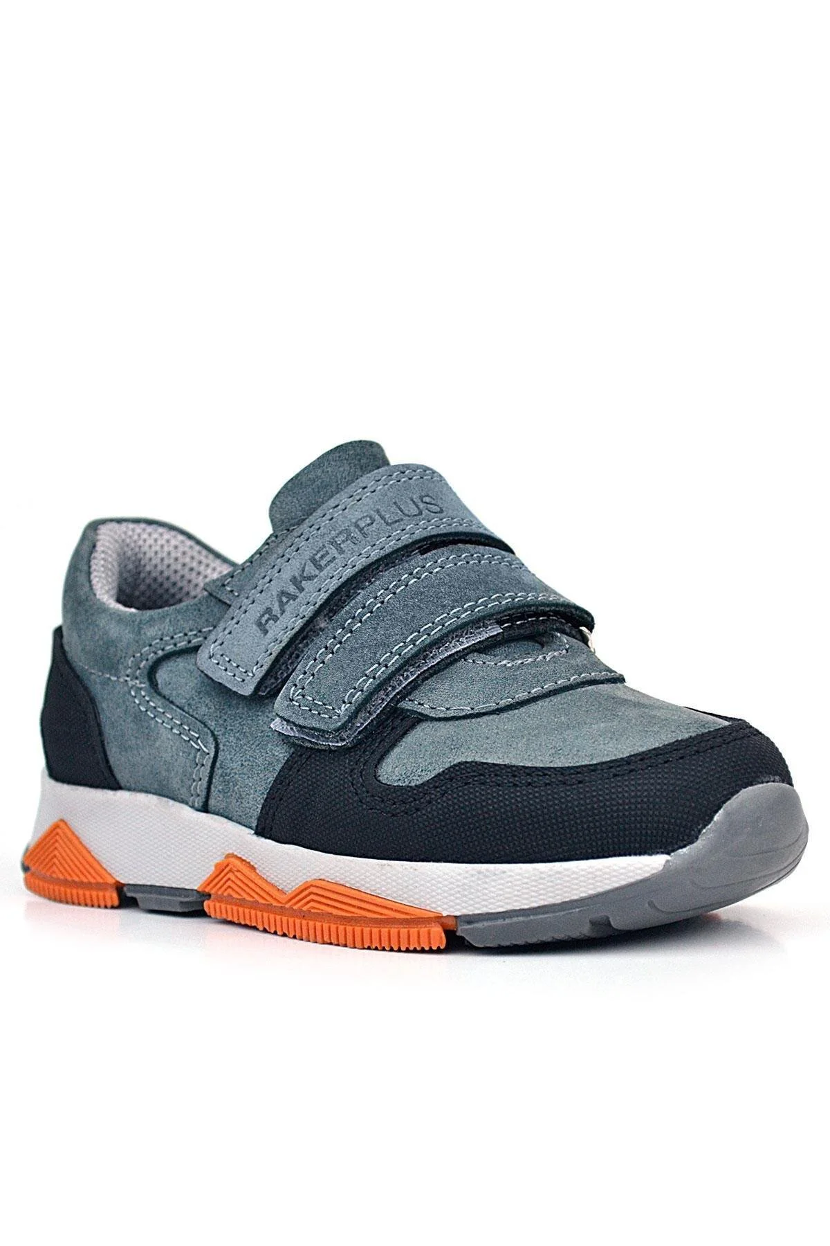 3880 Rakerplus Hakiki Deri Siyah-K.Gri Çocuk Sneakers Spor Ayakkabı Cırtlı