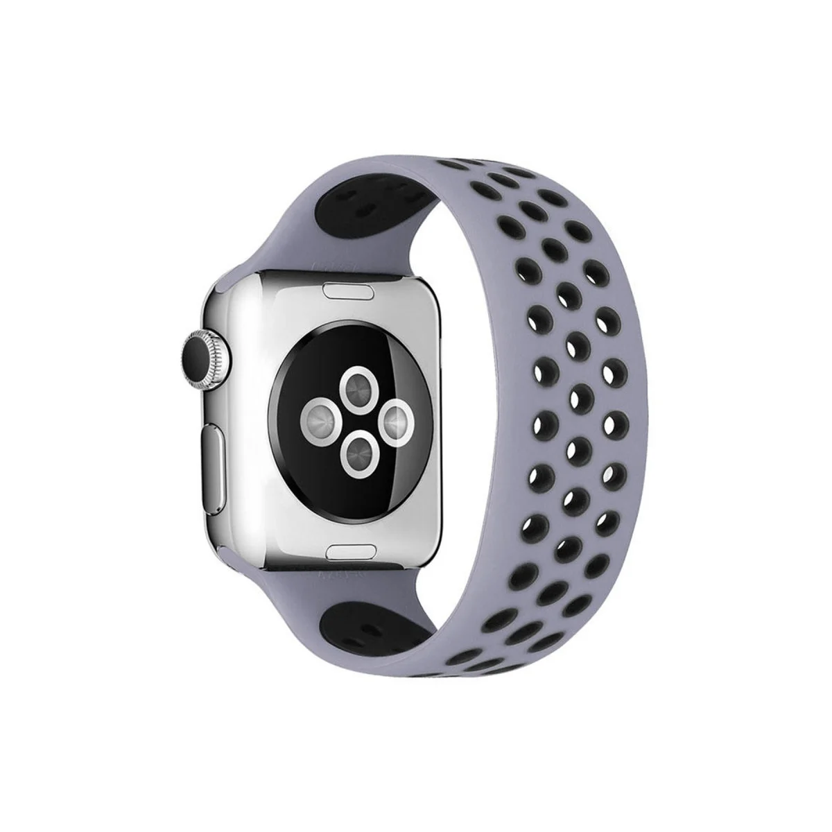 38mm Ayarlı Delikli Silikon Kordon - Gri-Siyah Spor Saat Kordonu