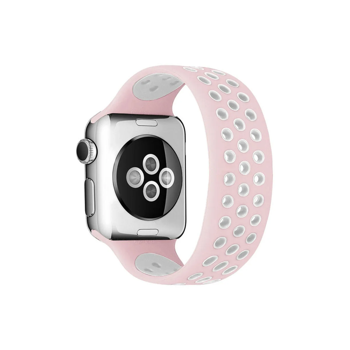 38mm Ayarlı Delikli Silikon Kordon - Pembe-Beyaz Spor & Şık Saat Askısı