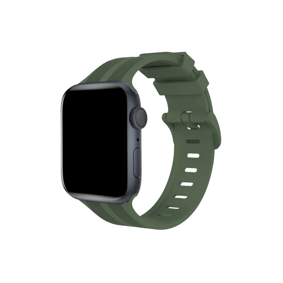 38mm KR408 Çizgili Silikon Kordon - Koyu Yeşil | Dayanıklı & Rahat Saat Kordonu