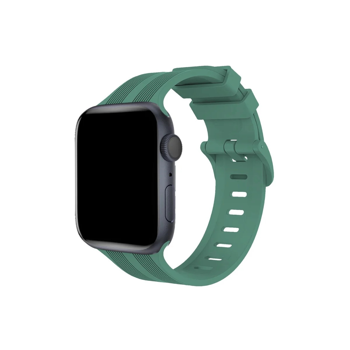 38mm KR408 Çizgili Silikon Kordon - Yeşil Spor ve Şık Saat Kolu