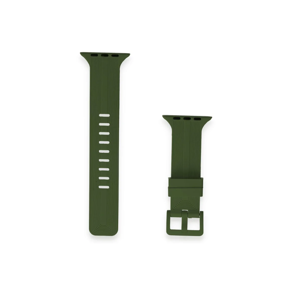 38mm KR408 Çizgili Silikon Kordon - Koyu Yeşil | Dayanıklı & Rahat Saat Kordonu