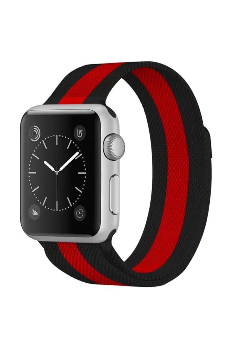 38mm Metal Mıknatıslı Kordon - Siyah Kırmızı Kol Saati Kayışı