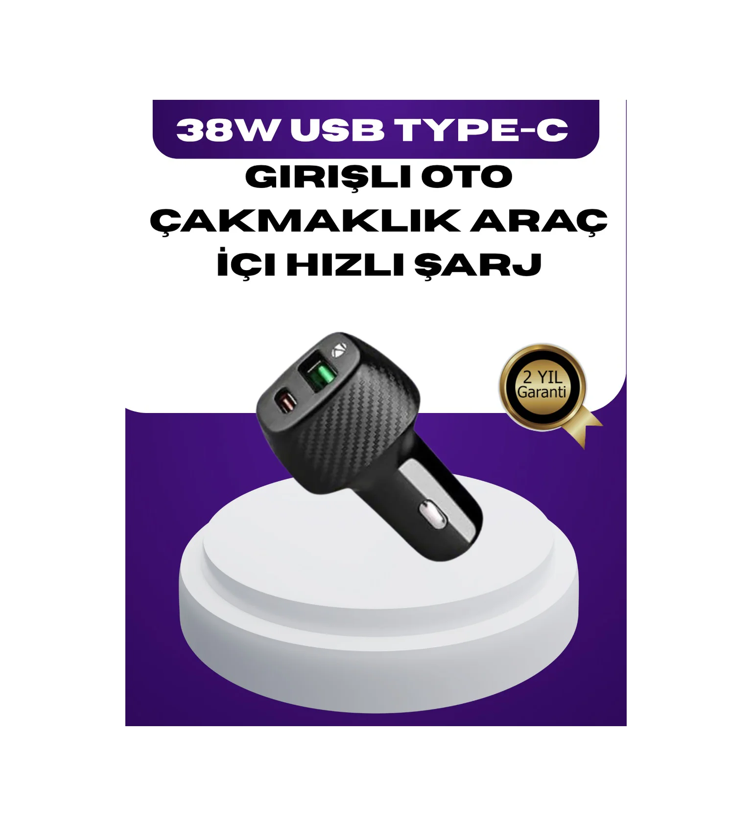 38w Çift Çıkışlı Araç Şarj Cihazı Type-c Ve Usb Pd Destekli - Lisinya