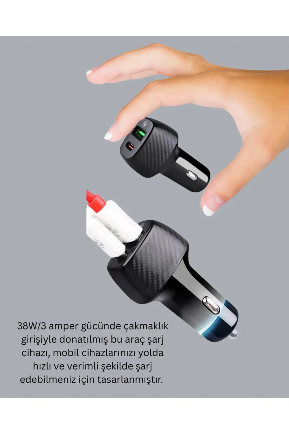 38W Çift Çıkışlı Araç Şarj Cihazı – Type-C ve USB PD Destekli