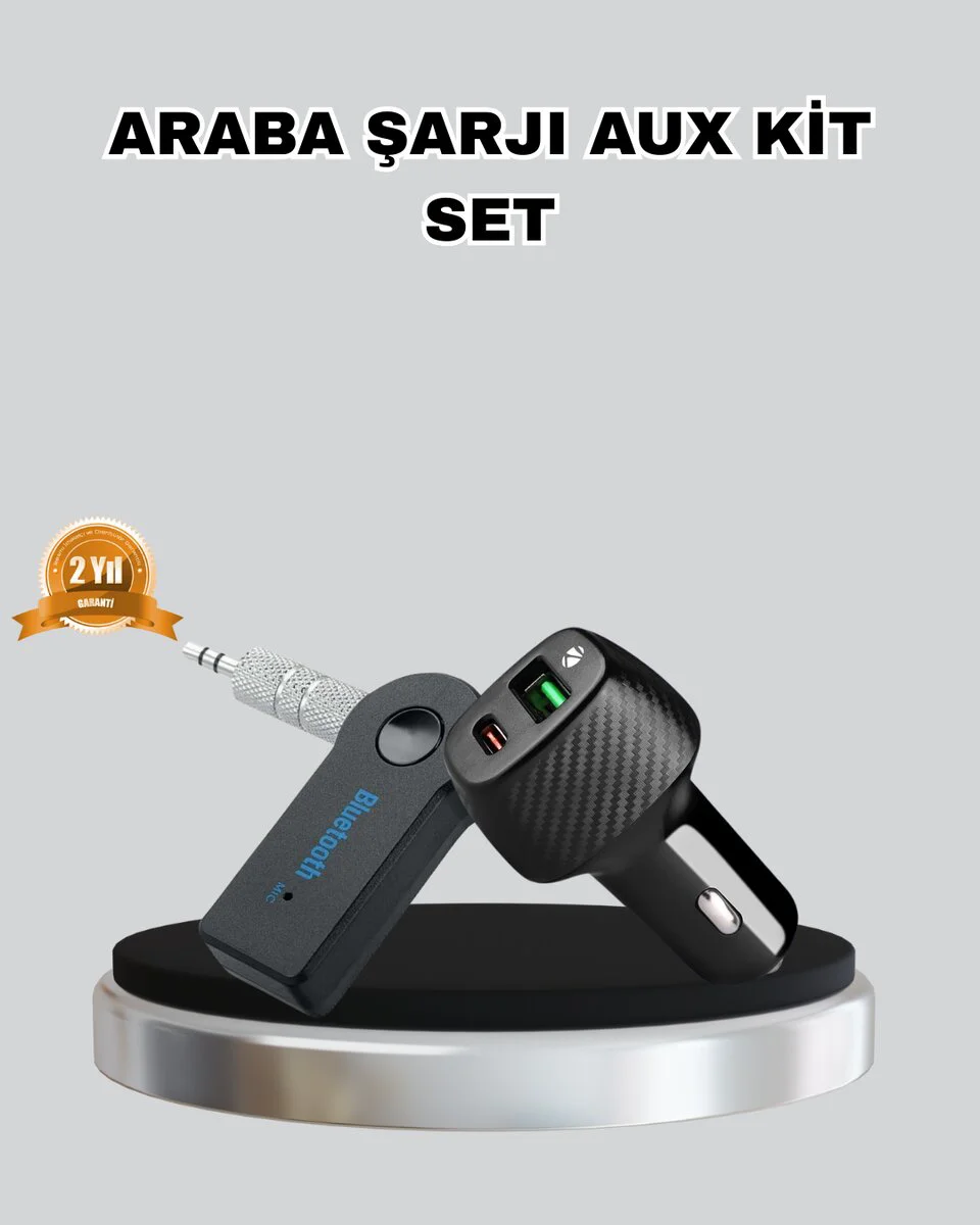 38W Hızlı Araç Şarj Cihazı Seti - Bluetooth AUX Adaptörü ve Çift Şarj Özelliği