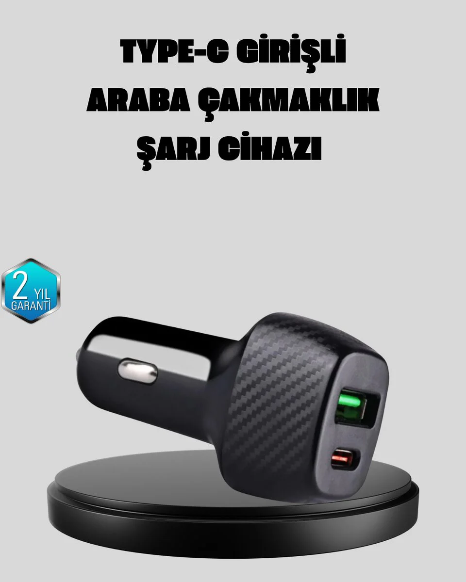 38W Hızlı Şarj Araç Cihazı Type-C + USB Çift Çıkışlı - PD Destekli