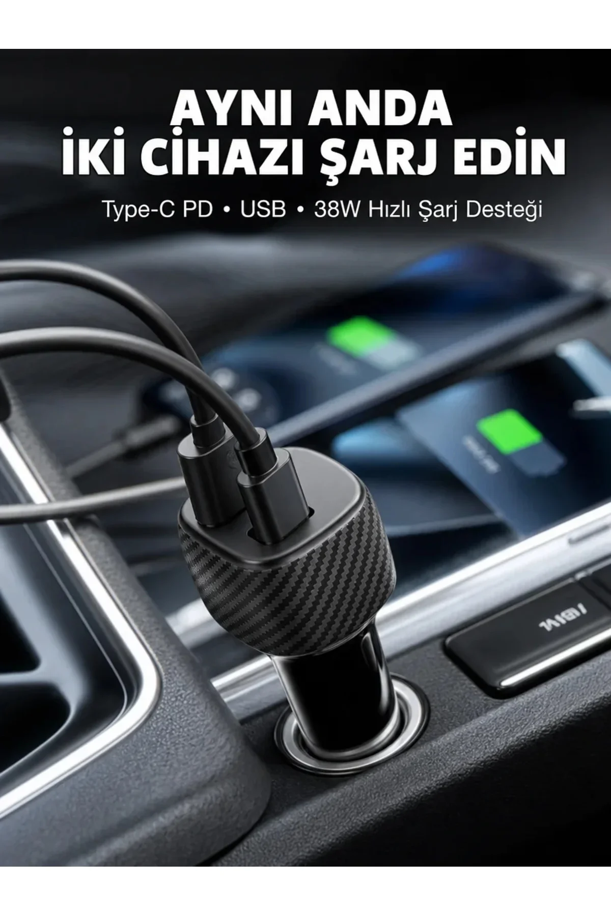 38W Oto Çakmaklık Araç Içi Şarj Cihazı Hızlı Şarj Uzun Ömürlü Yeni Nesil