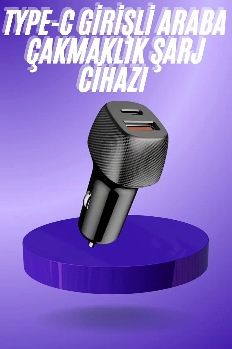 38W USB Type-C Girişli Oto Çakmaklık Araç İçi Hızlı Şarj Çakmaklık Şarj Aleti