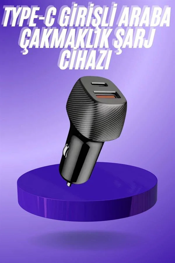 38W USB Type-C Girişli Oto Şarj Aleti - Hızlı Şarj ve 2 Portlu Çakmaklık Şarjı