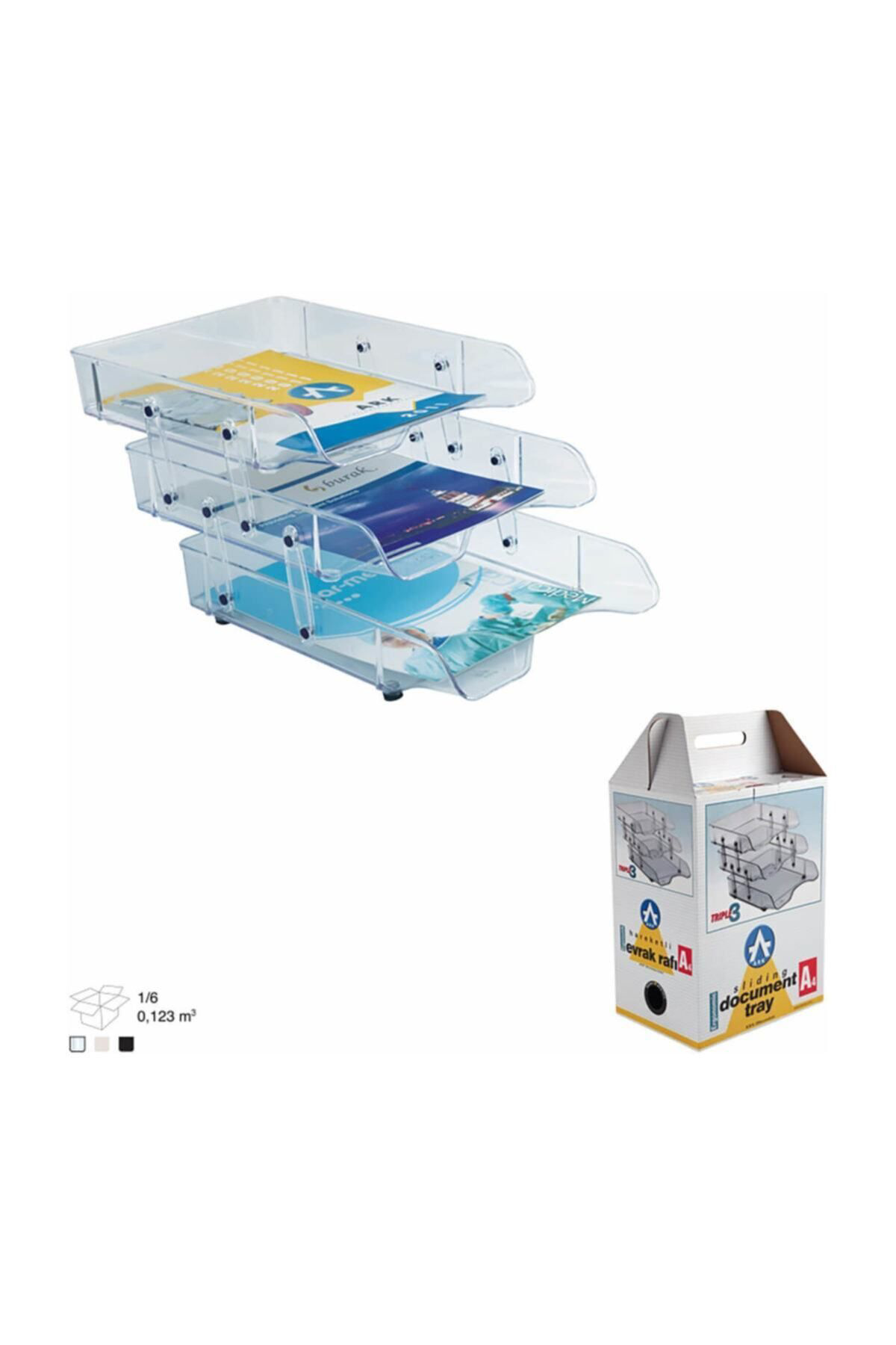 Ark 3A 2083 3'Lü Hareketli Evrak Rafı Plastik