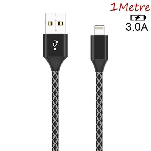 3A Hızlı Şarj Kablosu iPhone 14/13/12/11/8/XS/XR - 1 Metre Örgü Lightning