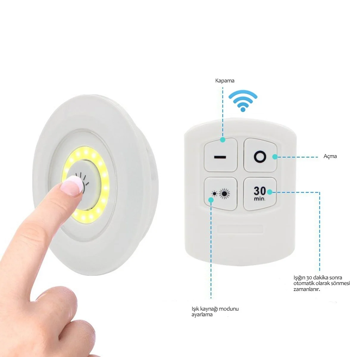 3&amp;apos;lü Uzaktan Kumandalı Pilli Yapışkanlı Kablosuz Led Spot Lambalar Bx40