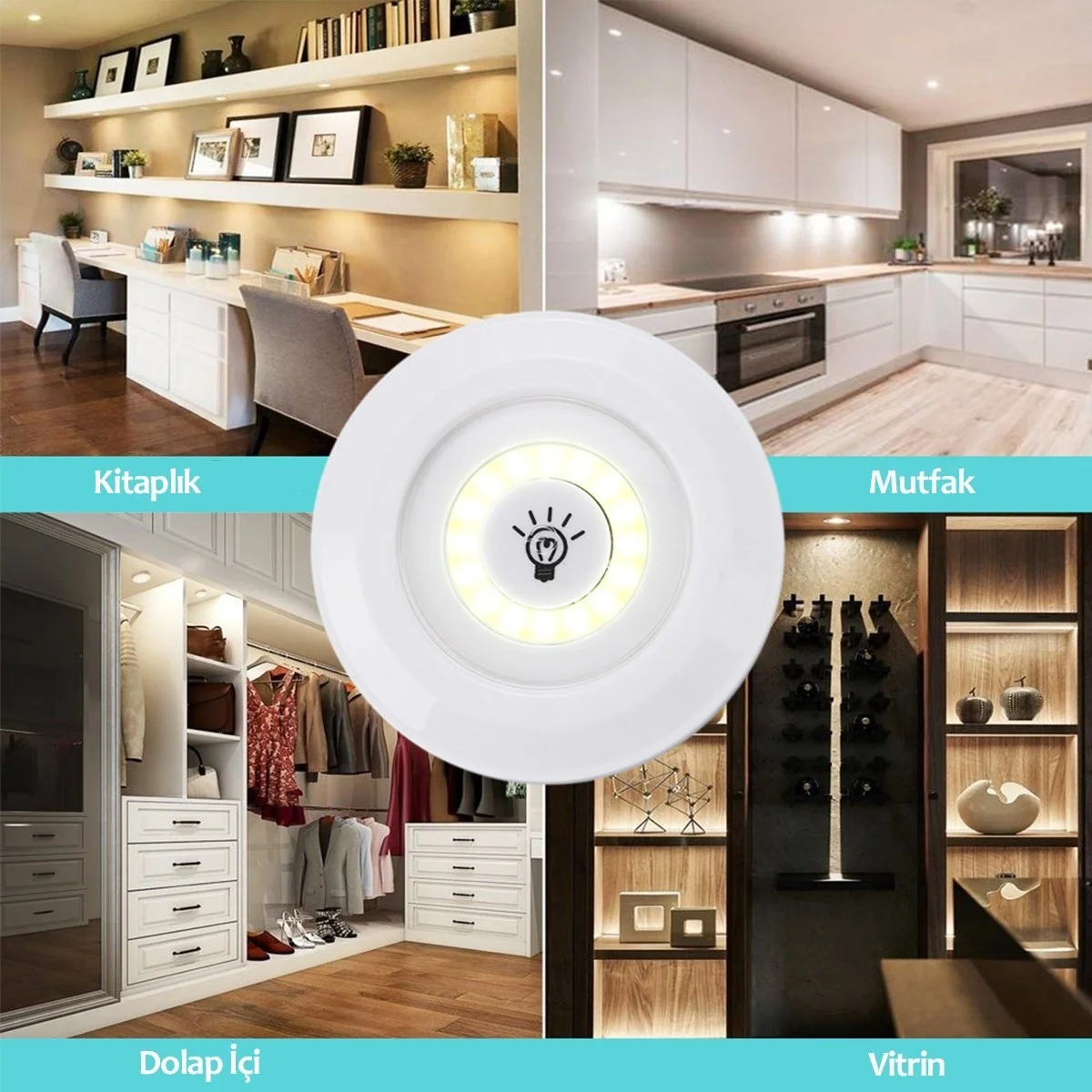 3&amp;apos;lü Uzaktan Kumandalı Pilli Yapışkanlı Kablosuz Led Spot Lambalar Bx40