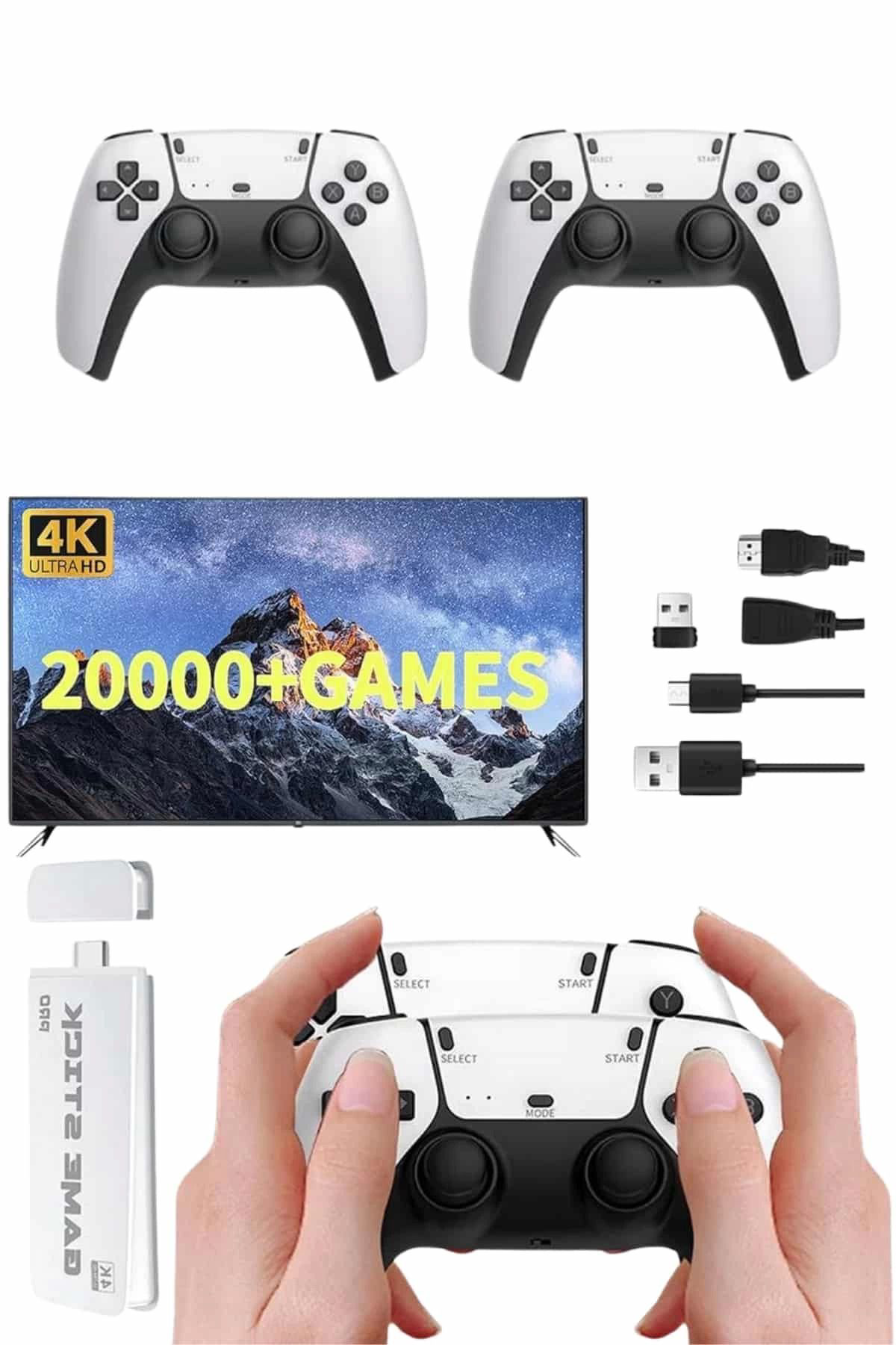 Yusuftex 3D 4K 2000 Oyunlu Game Stick Oyun Konsolu Çift Konsol