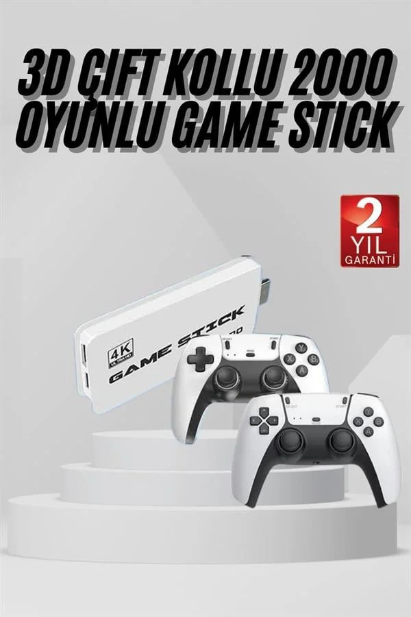 3D 4K Oyun Konsolu Game Stick - Çift Konsol 2000 Oyunlu, HDMI'lı Retro Emülasyon