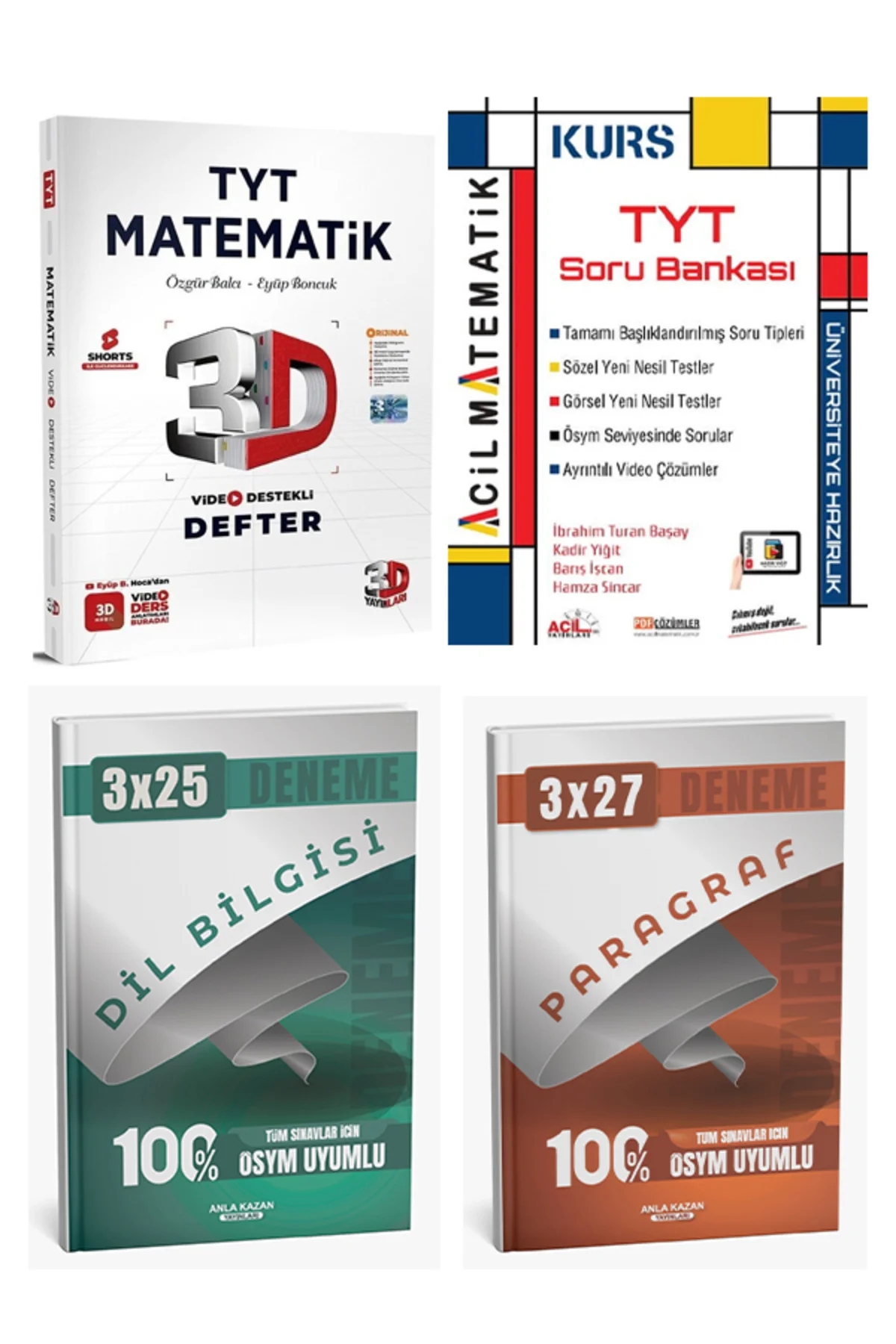 3D + Acil 2026 TYT Kurs Matematik ve 3D TYT Matematik Ders Defter Anla Kazan Deneme 4 lü Set