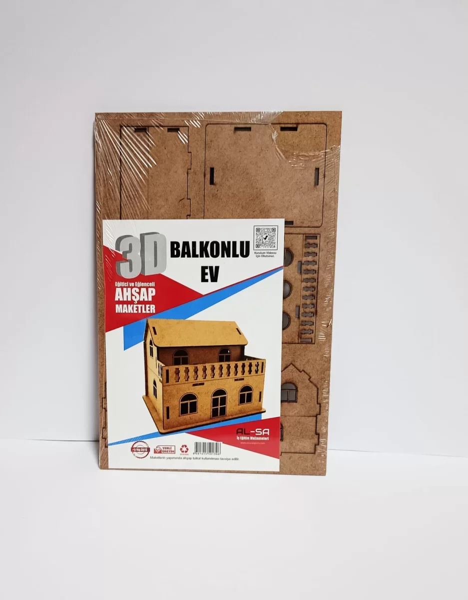 3D Ahşap Maket Balkonlu Ev