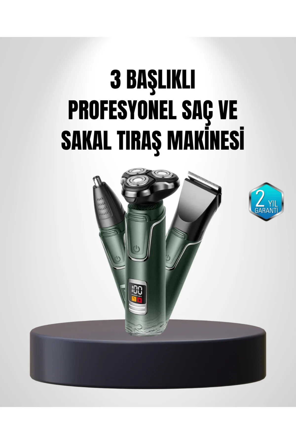 3D Akıllı Kesim Teknolojili Şarjlı Tıraş Seti – 3 Başlıklı, Pasla