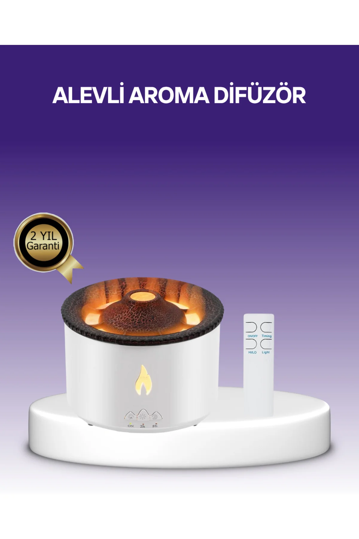 3D Alev Efektli Hava Nemlendirici – Uzaktan Kumandalı ve 8 Saat Çalışma Süreli